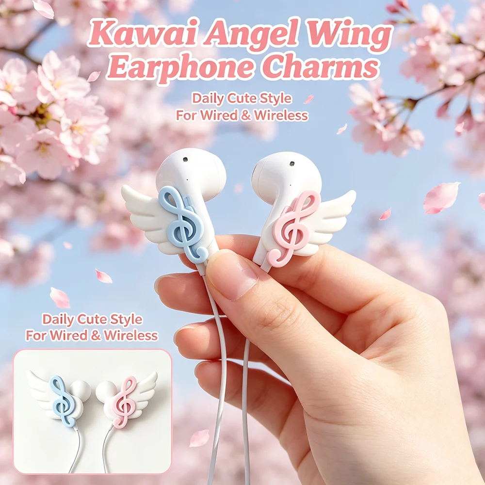 INS Style Wings Musical Note Earphone Decoration Cute 3D Accessories Wired/wireless Earphone Decoration Gift for Friends