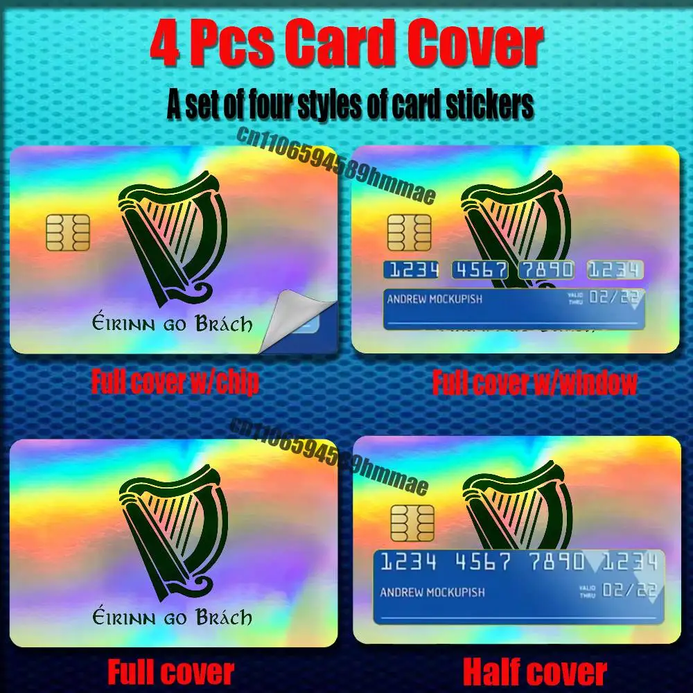 For Irish Harp Erin Go Bragh Ireland Flag Credit Bank Sticker ID Access Card Cover Skin Rainbow Color Laser Stickers Film