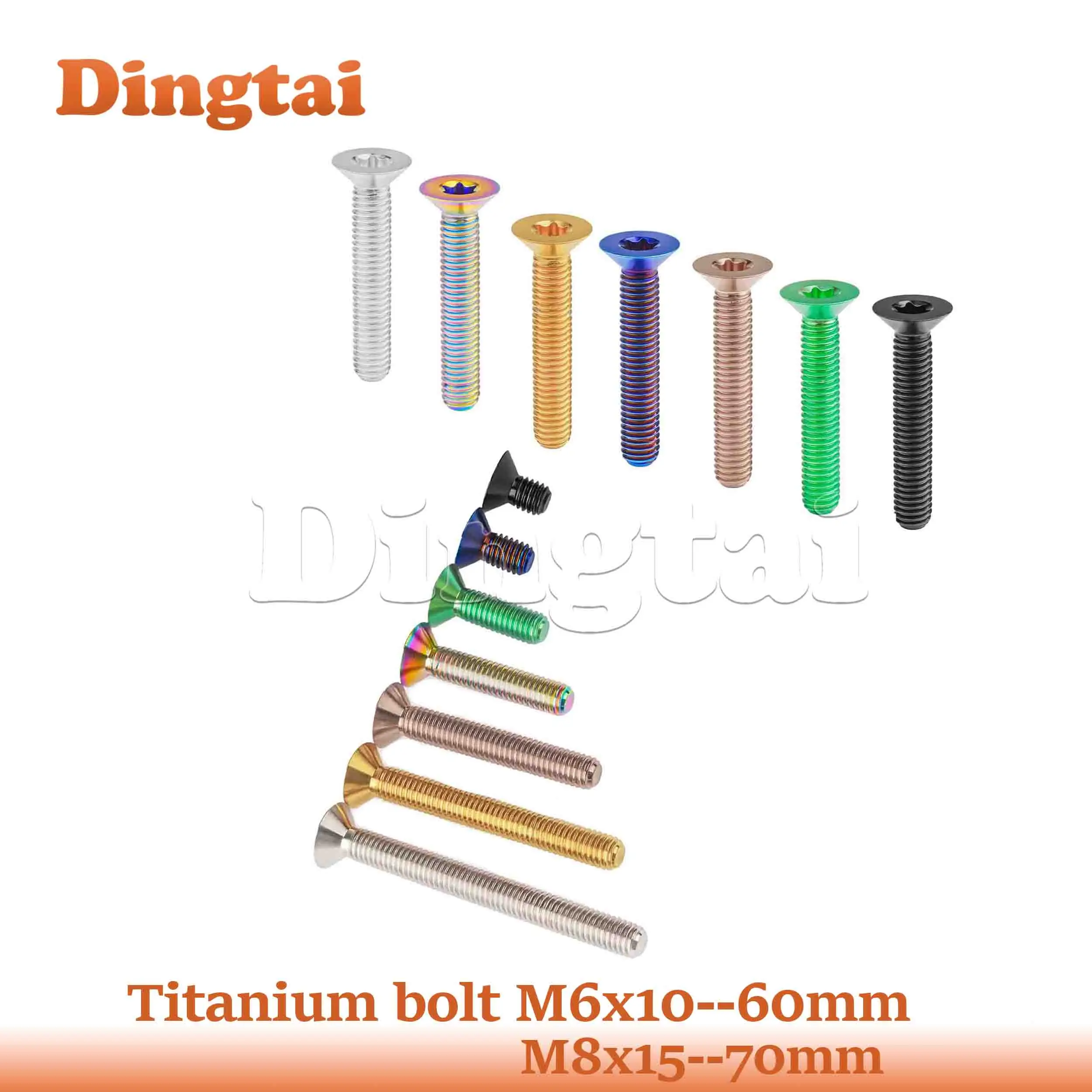 Dingtai Titanium Bolt M6/M8x1012/15/20/25/30/35/40/45/50/55/60/65/70mm Torx Countersunk Head Screw for Bicycle Motorcycle