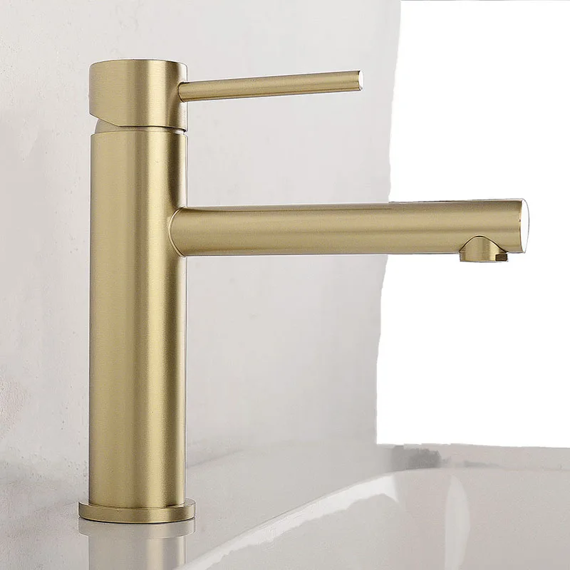 Brushed Rose Gold Bathroom Sink Faucet Deck Mounted Single Hole & Handle Cold And Hot Water Mixer Tap Brushed Gold