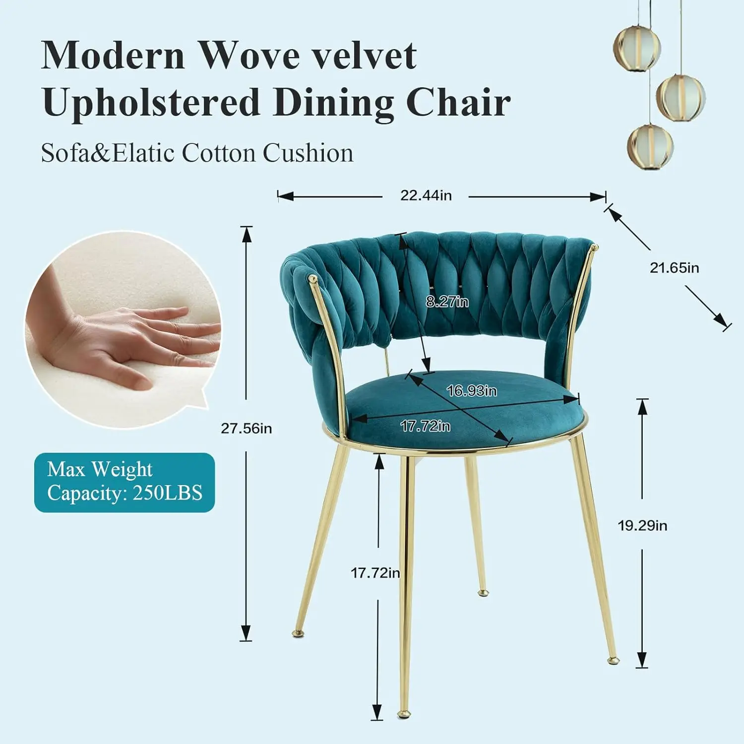 Modern Velvet Dining Chair Set Living Room Hand Woven Decorative Chairs - Dining Room Kitchen Dresser Living Room Metal Legs