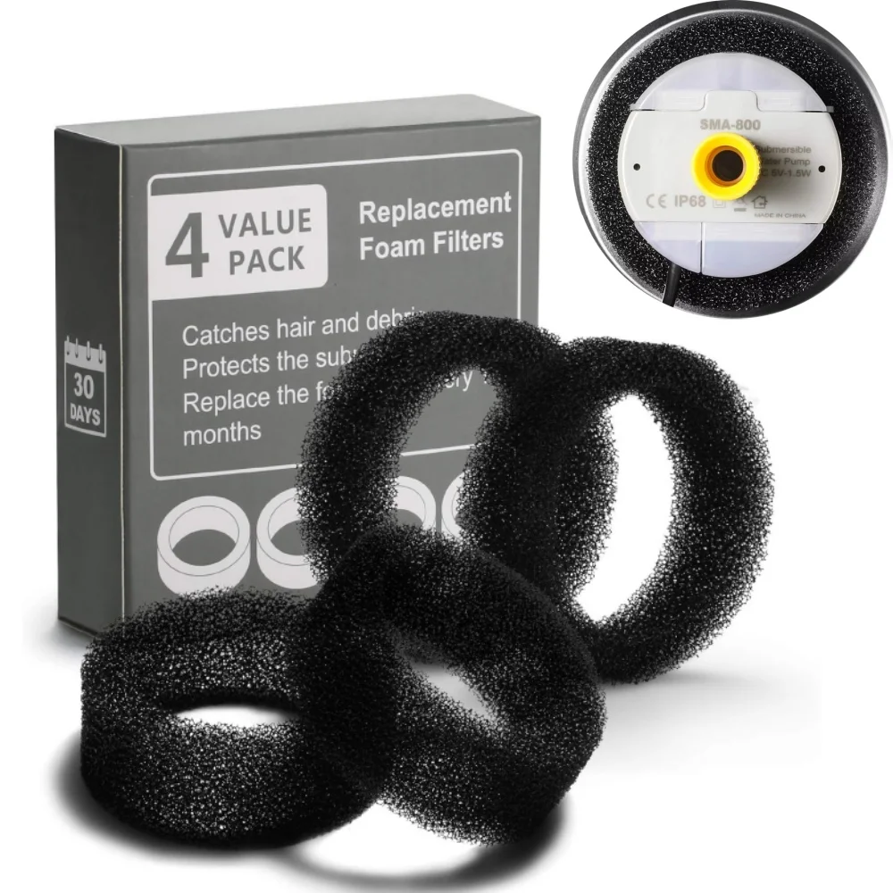 Foam Filters for Cat Water Fountain SMA-800 Water Pump, 4 Pack Cat Fountain Foam Filter Replacement Black Round Sponge