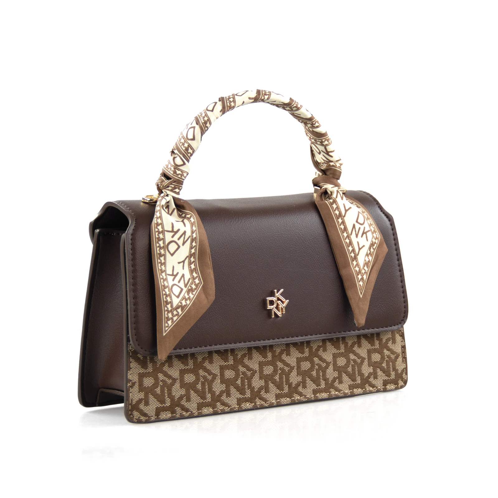 Women Flap Top Handle Handbag Embossed Monogram Decor Silk Scarf Ornament Detachable Adjustable Strap Crossbody Shoulder Purse