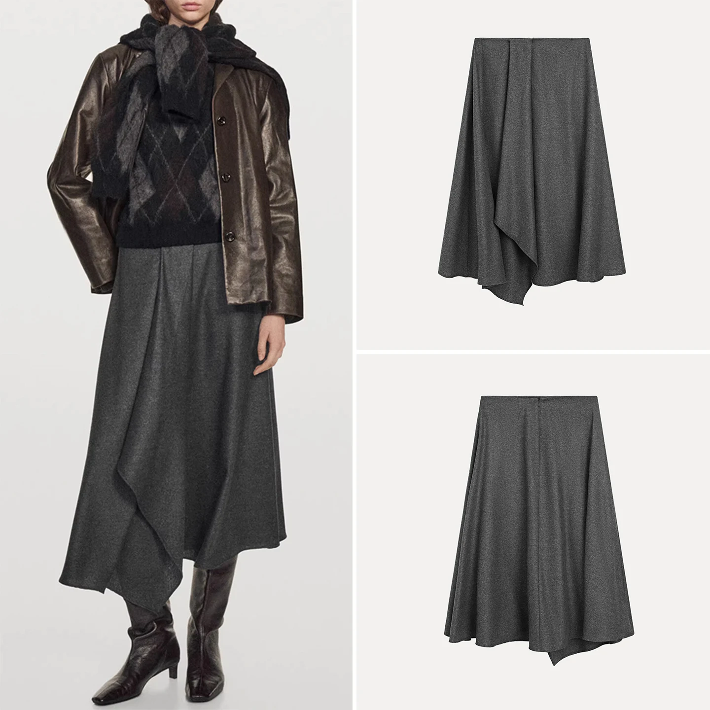 

Faion Asymmetric Midi Skirt Women's Mid-Waist A-Line Skirt European Sle Daily Wear 2025 Winter New Arrival