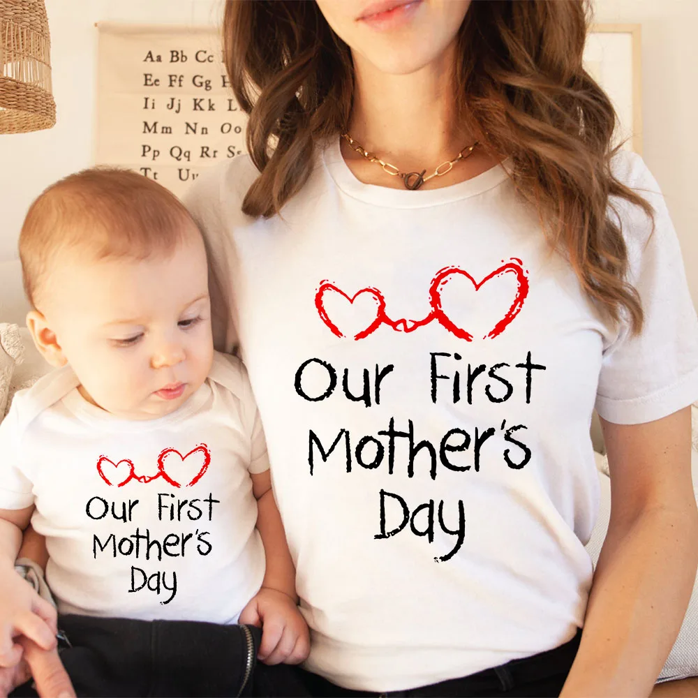 Family Matching Outfits Our First Mother's Day Tops Mom & Baby Matching Clothes Baby Bodysuit Women Shirt Mother's Day Gift