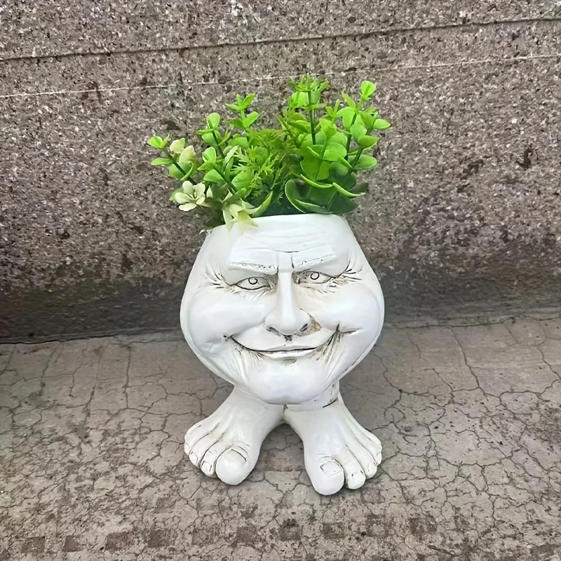 Rustic Resin Muggly'S The Face Statue Planter, Thanksgiving Floor Mounted Figures/People Theme, No Electricity or Battery Needed