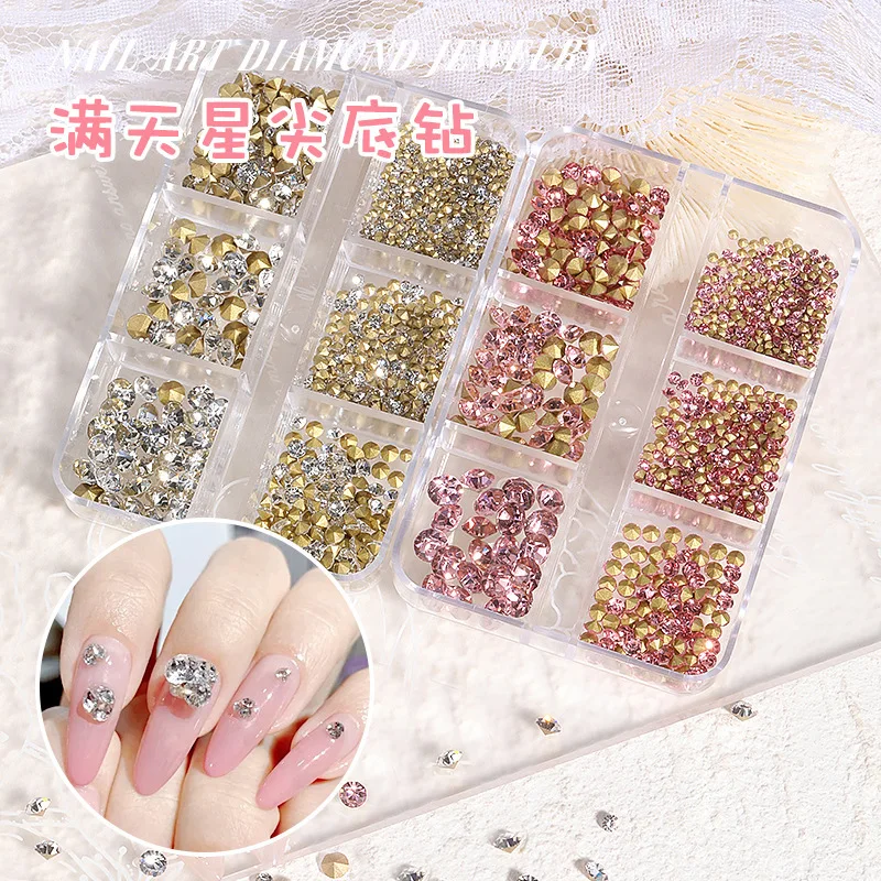 1000pcs Mix Size Nail Charms Sparkling Pointed Back Stones Crystal Nail Gems Diamond Manicure Jewelry Glass Nail Rhinestone