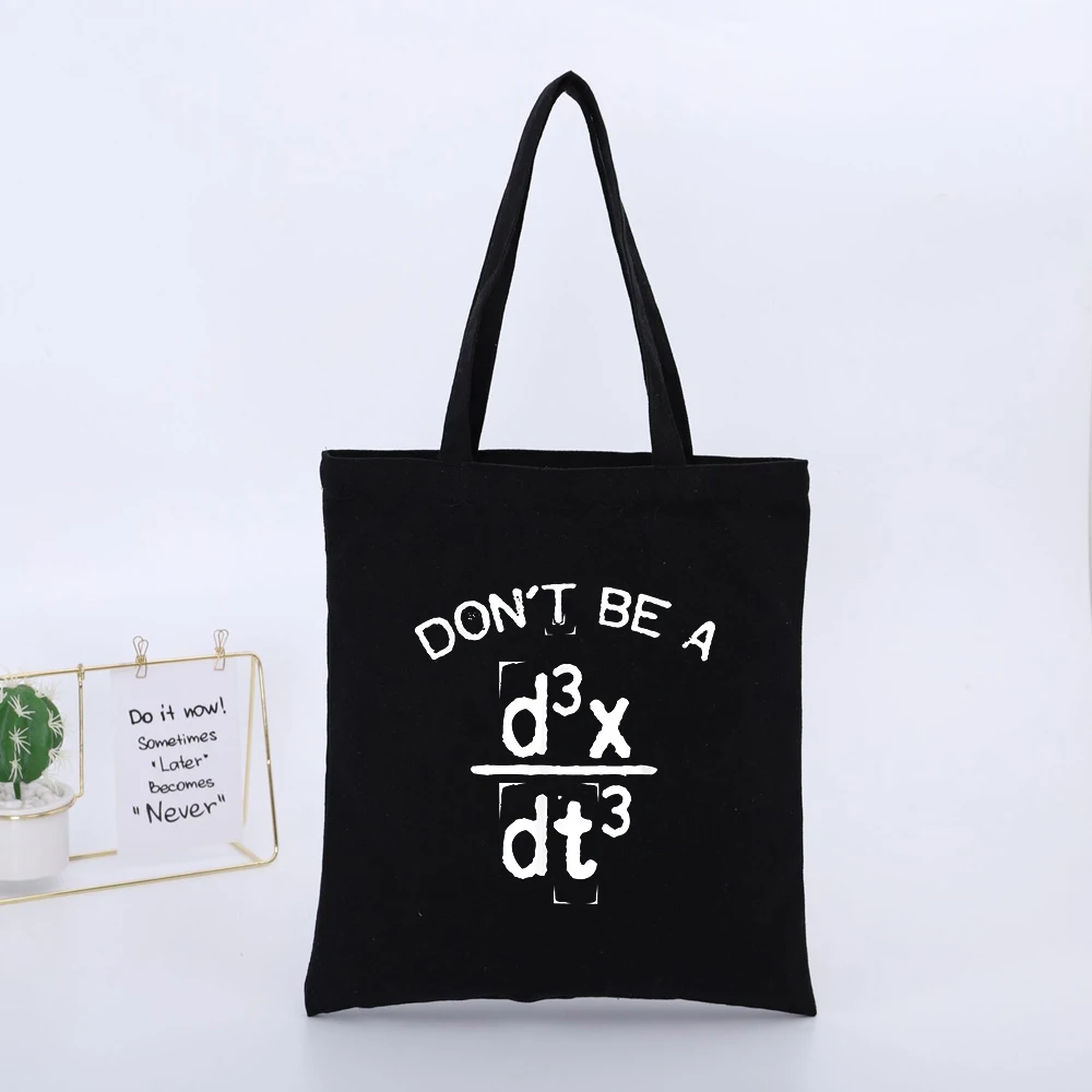 Math Formula Print Canvas Tote Bag, Typography Style for Daily Shopping and Casual Outings