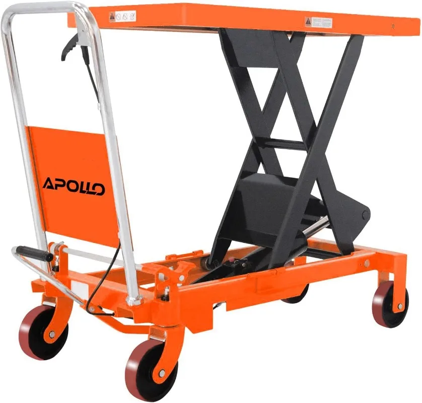 

Hydraulic Lift Table, 1760lbs Capacity 39.4" Lifting Height, Single Scissor Lift Table Cart with 4 Wheels and Safety Back Guard