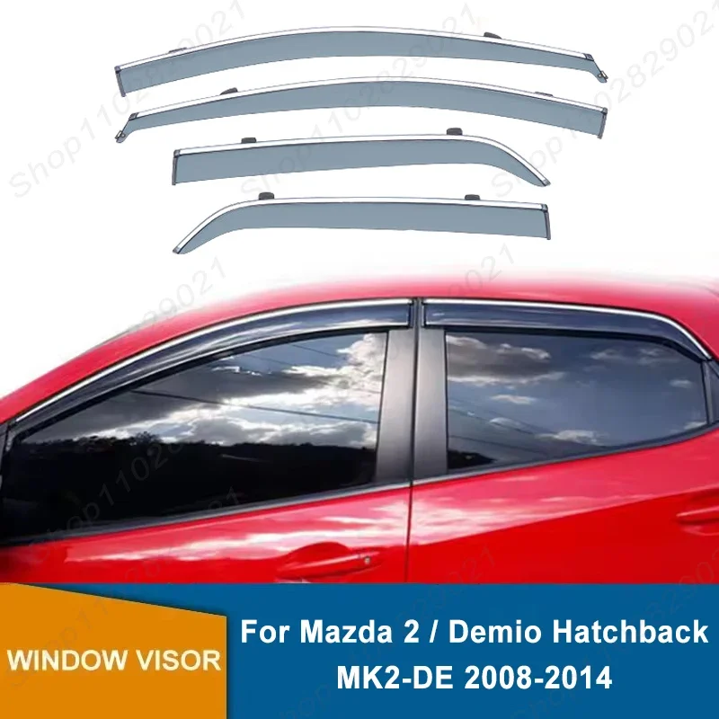 4Pcs Window Visor For Mazda 2 / Demio Hatchback MK2-DE 2008-2014 Weathershield Sun Rain Deflector Guard Car Window Deflector