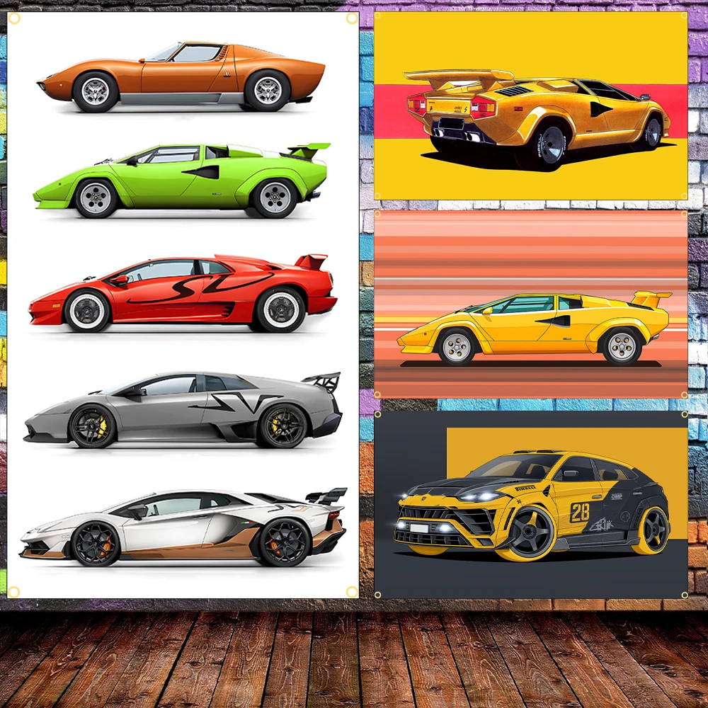 L Supercar Flag Polyester Printed Italian Sports Car Poster Banner 2x3fts 3x5fts for Room And Outdoor Decor