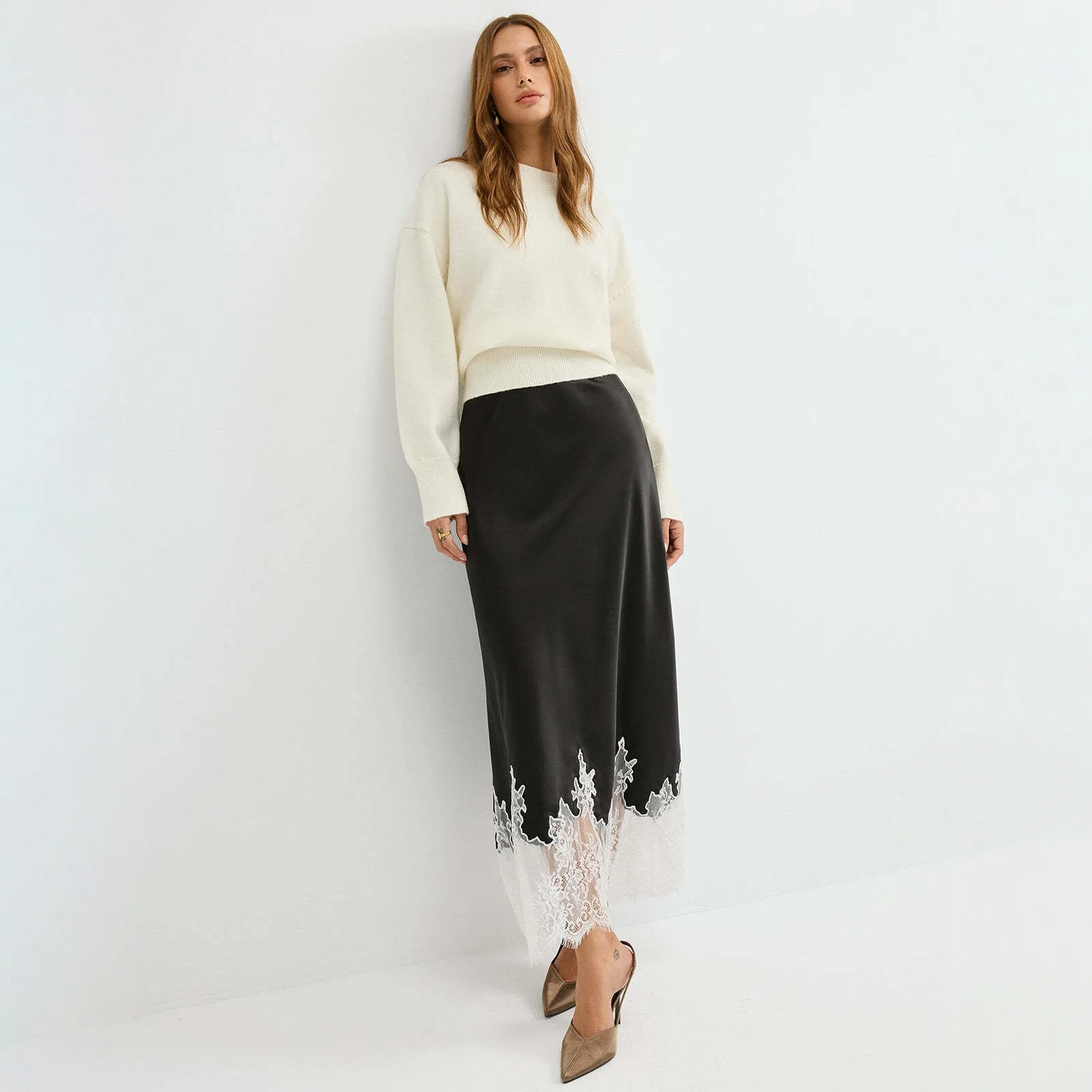 

French Satin Lace Skirt High Waist Fishtail Skirts Flowy Slim Fit Spring Summer