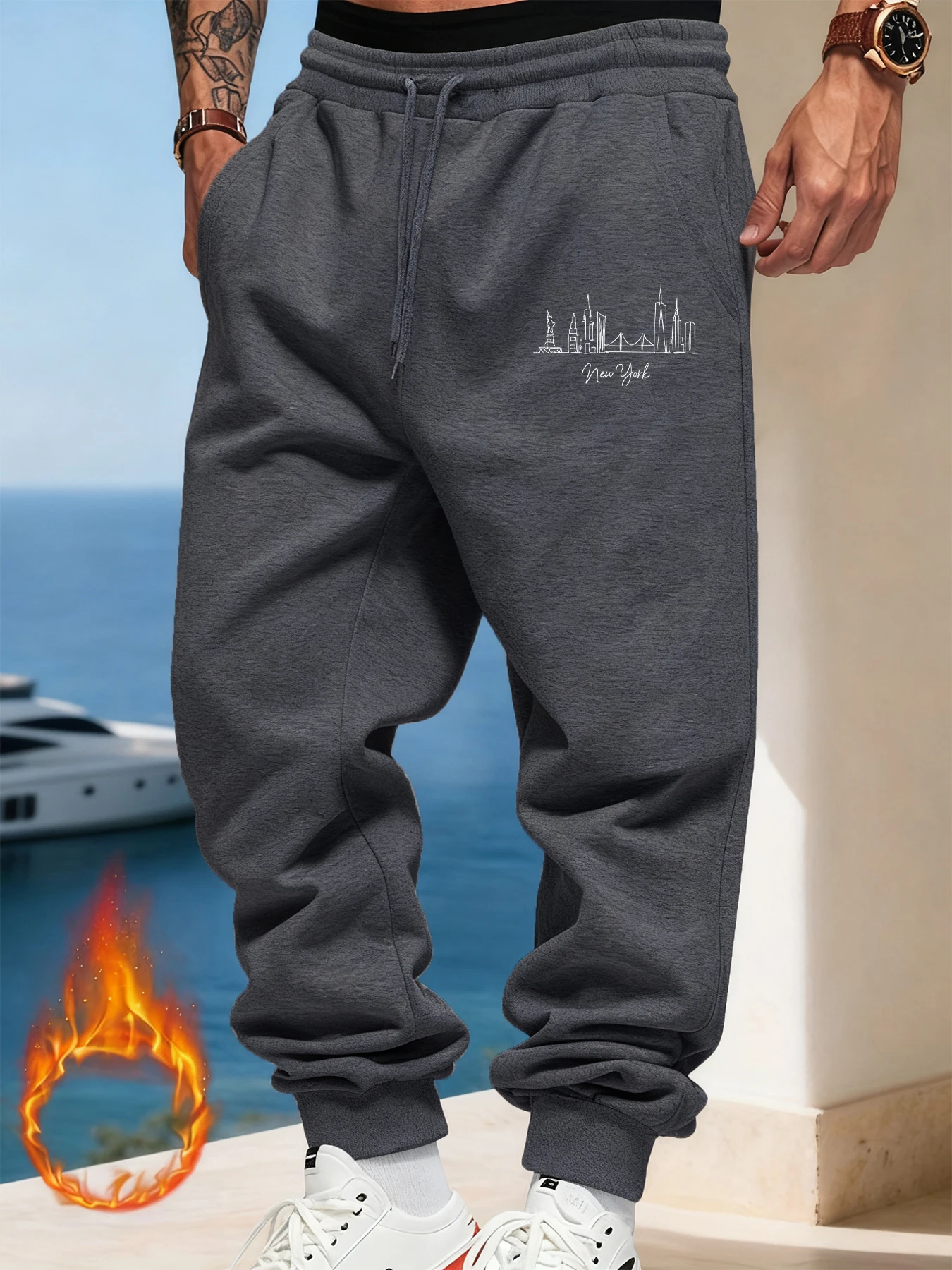 نيويورك سيتي لاين تصميم الرجال Sweatpant ركض الركض Britches جيب مريح السراويل الطويلة مريحة الأساسية للجنسين بنطلون
