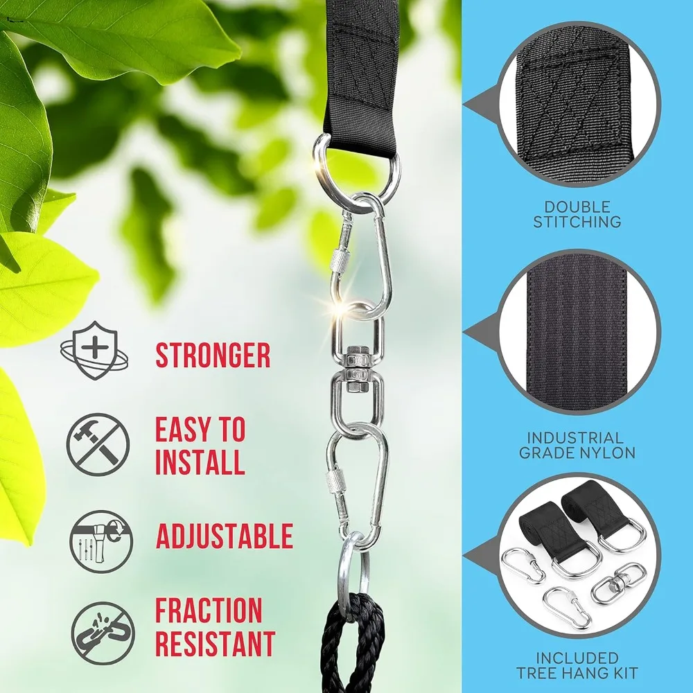 40" Outdoor Tree Swing with Adjustable Ropes and Center Swivel for Kids, Black