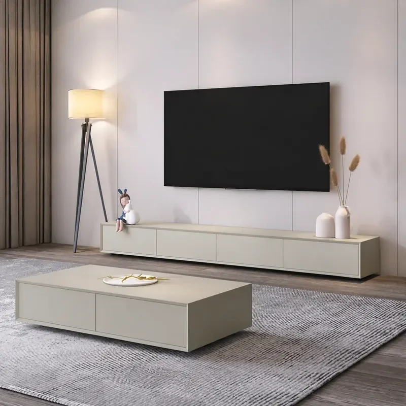 Italian Minimalist Solid Wood TV Cabinet Small Apartment Living Room Modern Nordic Style Wall Mounted Video Floor Console