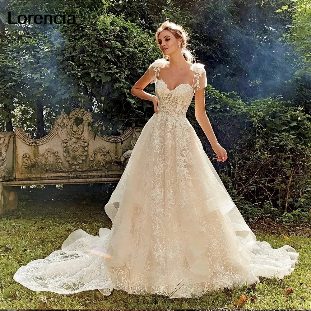 

Customized Vintage Lace Appliques A Line Wedding Dress Women Bride Dress Sweetheart Backless Bridal Gown Robe De Mariée YAW124