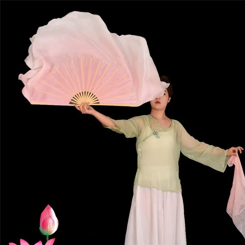 ABYB الوردي نصف دائرة مزدوجة مروحة الحجاب الحرير النساء الرقص الشعبي الحجاب 1 زوج 2 طبقات ضوء الحرير الرقص الحجاب صبغ اليد (1L + 1R) #3