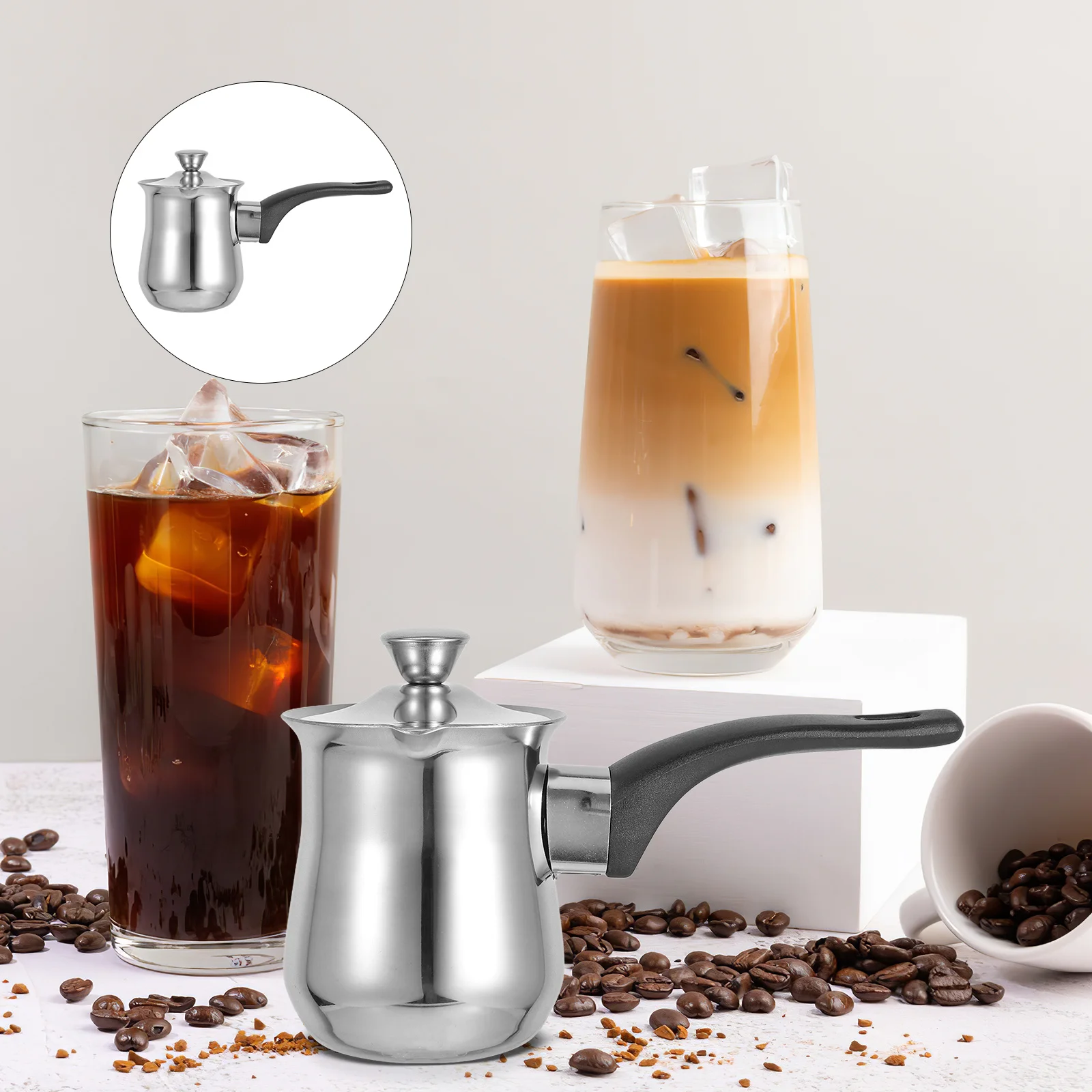 

Turkish Coffee Pot Stainless Steel Stovetop Warmer for Coffee Tea Soup Elegant Kitchen Essential Stylish Design