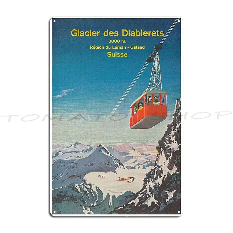 Plaque murale vintage en métal imprimée « Glacier des Diablerets Suisse » pour club, garage, cinéma