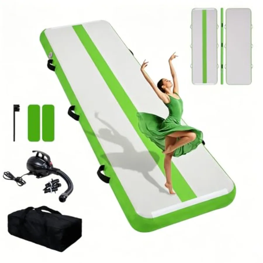 Aufblasbare Gymnastikmatte mit Elektrischer Pumpe, Aufbewahrungstasche und Reparaturset, Luftmatte für Heimtraining, Cheerleading und Yoga