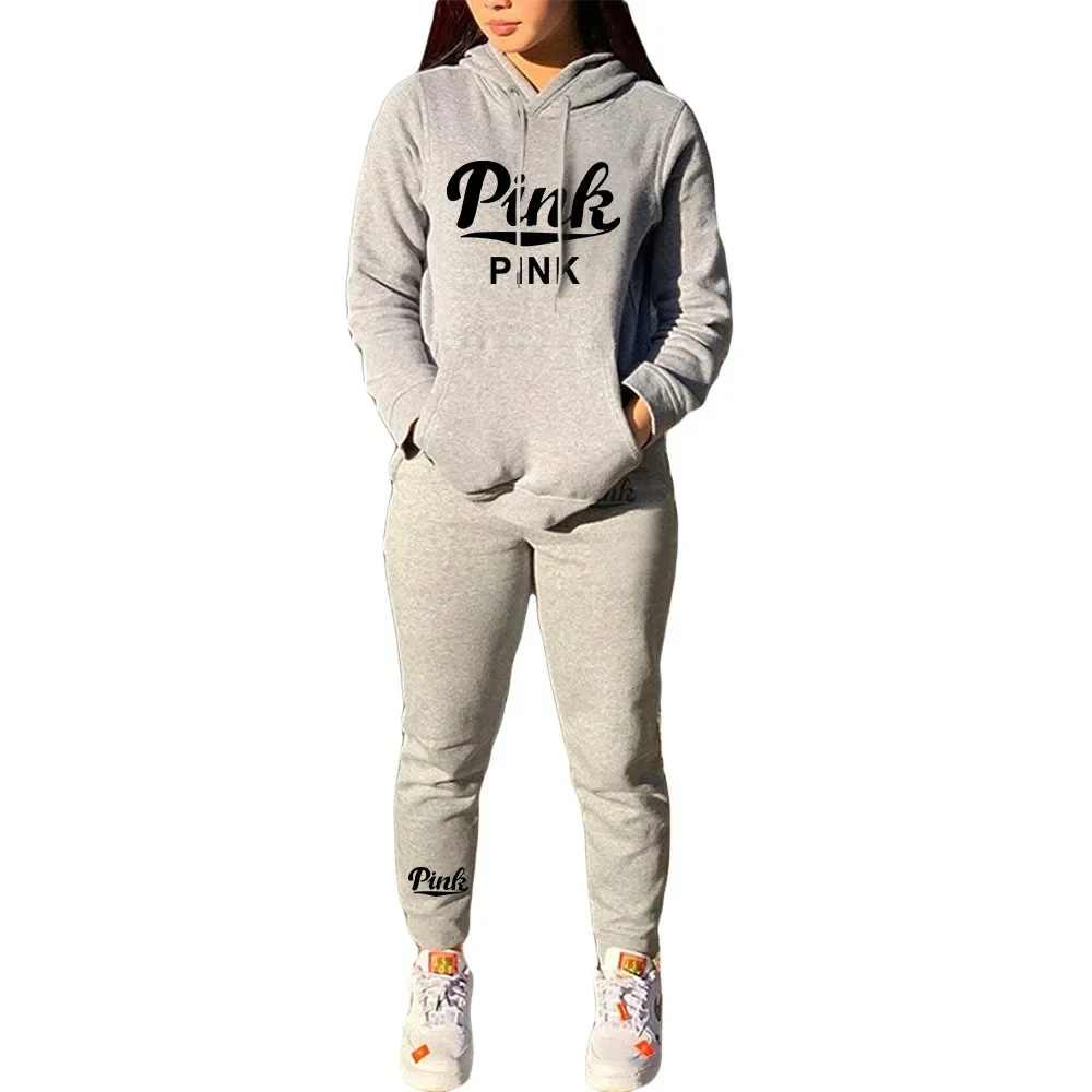 Pink Hoodies Set for Women Suit Hoodie and Sweat Pants Set Zip V Long Sleeve Sport 2 Piece Set Women Tracksuit Joggers Sweat