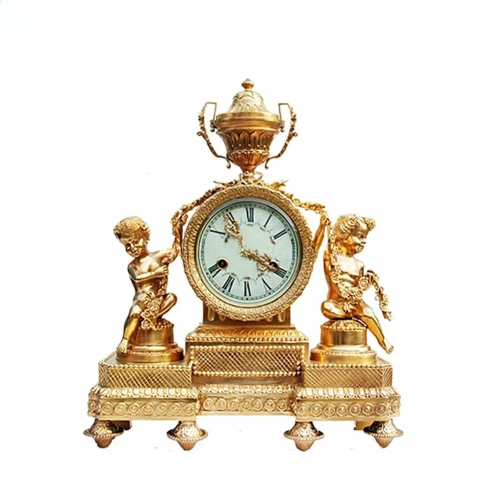 Original authentic European style pure copper clock, mechanical clock, antique clock, gold-plated playful clock