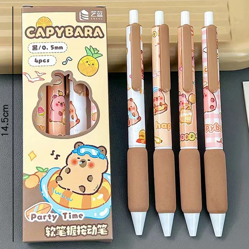 4Pcs/Box New Capybara Cartoon Gel Pen Super Durable Writing 0.5mm Ballpoint Black Color Ink Office School Student Gift