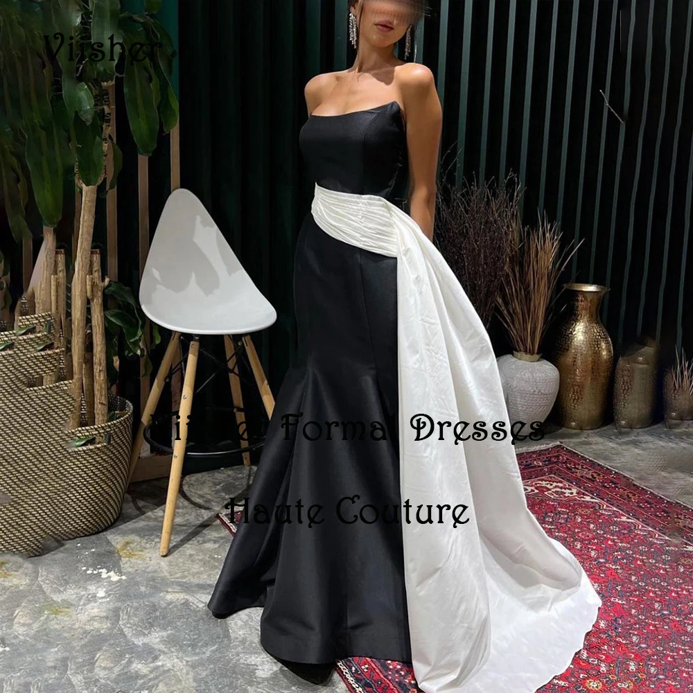 

Black Mermaid Evening Dresses for Women Strapless Arabian Dubai Prom Party Dress with Train Floor Length Formal Evening Gown