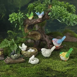 Kawaii Bird Figurines Resin Artificial Birds Bird Nests Mini Ornaments Micro-landscape Miniatures Desk Decorations