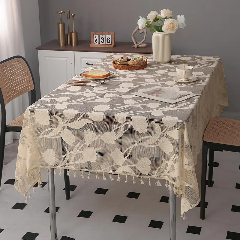 Nordic Style Rectangular Lace Table Cloth With Tassels Coffee Tea Table Tablecloth Dining Party Picnic Wedding Decor Table Cover