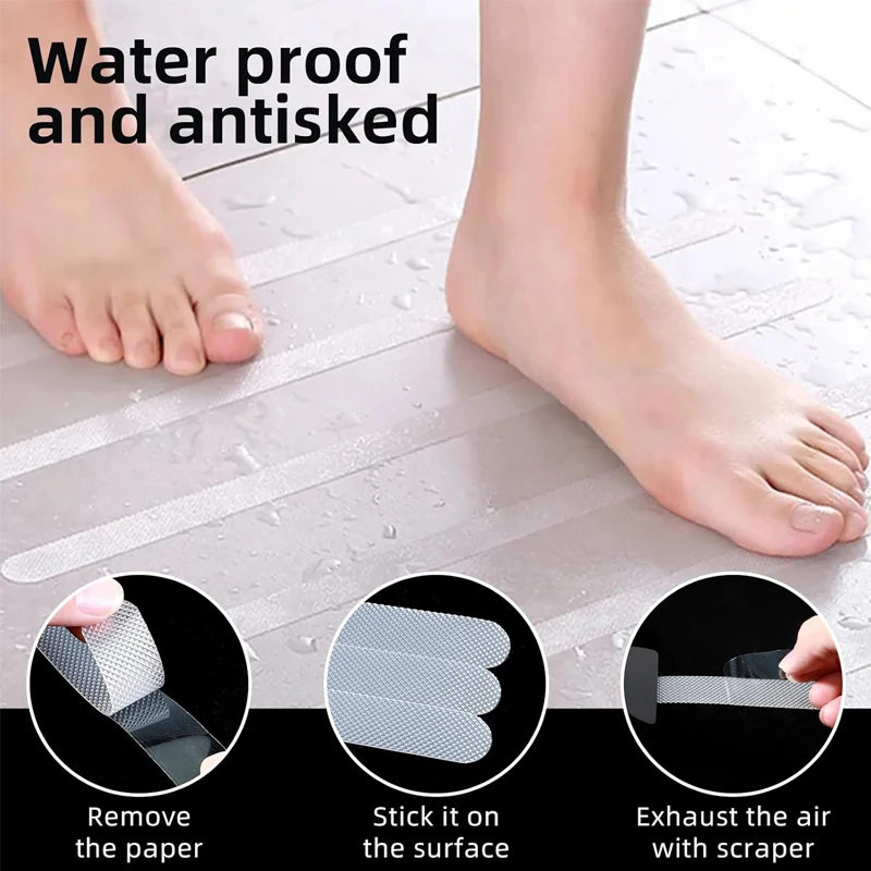 6/12/24Pcs Anti-Slip Shower Stickers For Bathtub Shower Floor Safety Strips With Scraper Ideal For Families Kids Adults Seniors