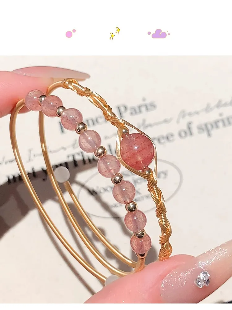 Nueva pulsera china de piedra lunar, pulsera de anillo liso para mujer, pulsera de cristal de fresa Premium, mano elástica de estilo nacional