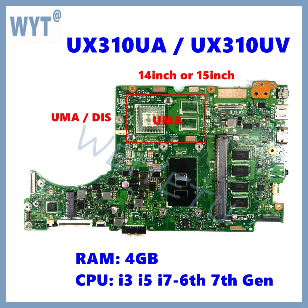 

UX310UV Mainboard For ASUS UX310U UX310UA UX3000U RX310U UX310UQ/UQK UX410U RX410U UX410UA/UAK UX410UQK Motherboard i3/i5/i7 CPU