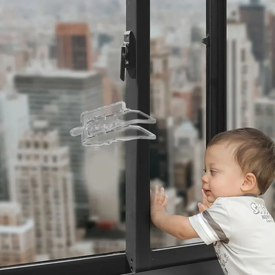 1pcs Sliding Window Limit Lock Transparent Butterfly Punch-free Pasted Door Window Safety Locks Buckle Baby Safety Protection