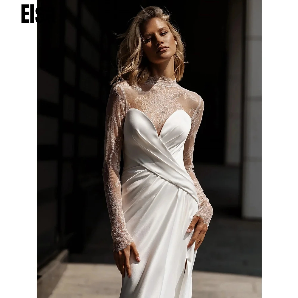 Satin Mermaid Wedding Dresses For Women 2 Pieces Sweetheart Long Bridal Gowns Side Slit Bride Dress vestido de novia Customized