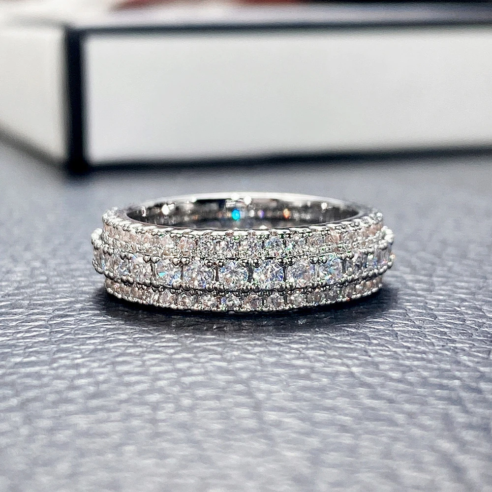 925 Sterling Silver Ring Inlaid Crystal Zirconium Round Ring Stone Men And Women Luxury Simple Fashion Gift Jewelry