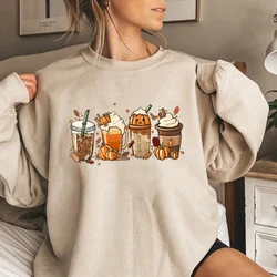 Felpa da caffè autunnale felpa con cappuccio autunnale carina felpa del ringraziamento felpe con cappuccio di Halloween abbigliamento donna pullover amante del caffè top