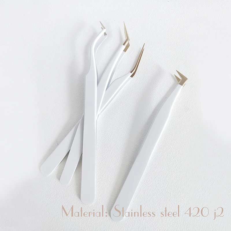 White Tweezer large friction Golden tip make fan 6D eyelash extensions tweezers for lash tweezer