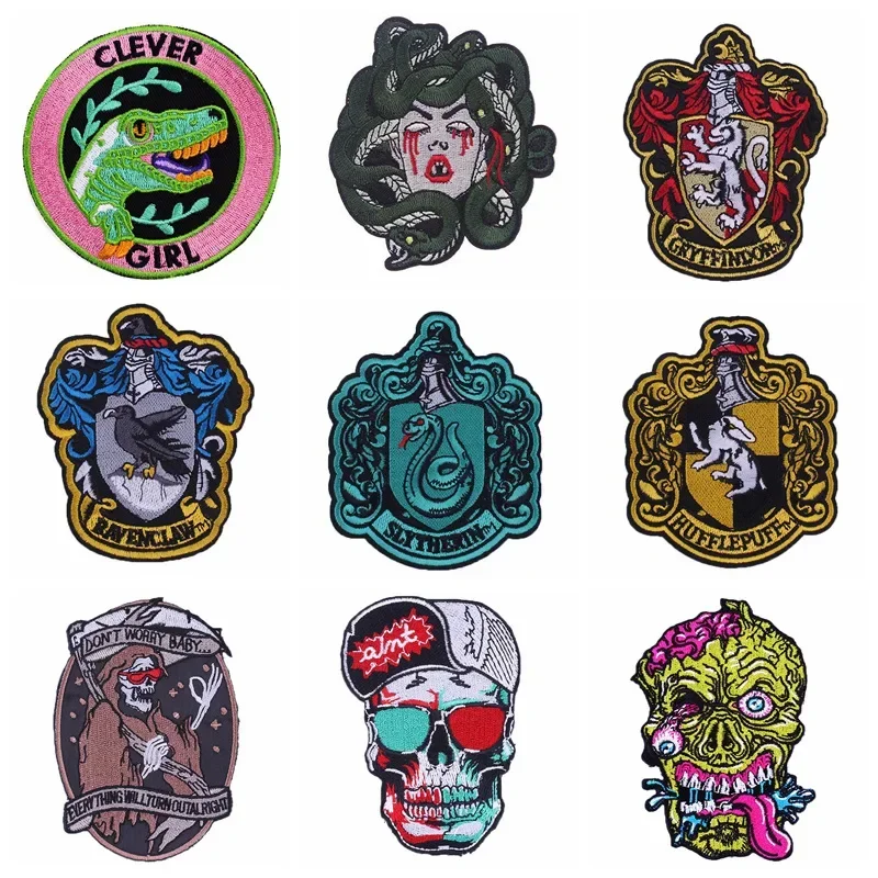 Gothic Rock Punk Embroidery Patches Crow Snake DIY Iron on Patches Ironing Death Shoulder Badges Jacket Jean Accessories