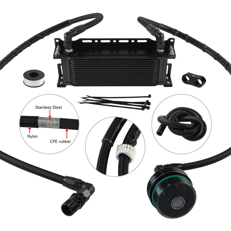Oil Cooler 14 Rows Filter Adapter Connector Sandwich Plate 8AN Kit For Toyota Mark X Reiz 2GR 3GR 4GR Crown 2.5L V6 Aluminum