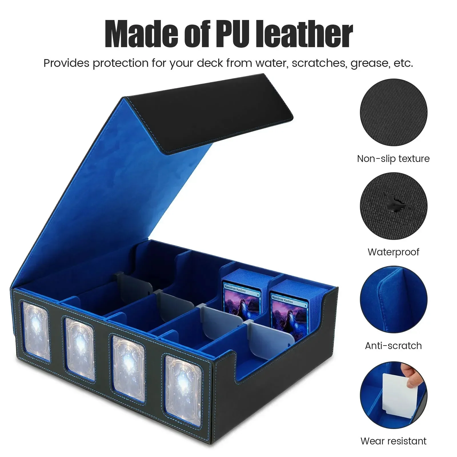 Trading Card Storage Box 3000+ Cards Deck Case Magnetic PU Leather Card Storage Box For TCG Card