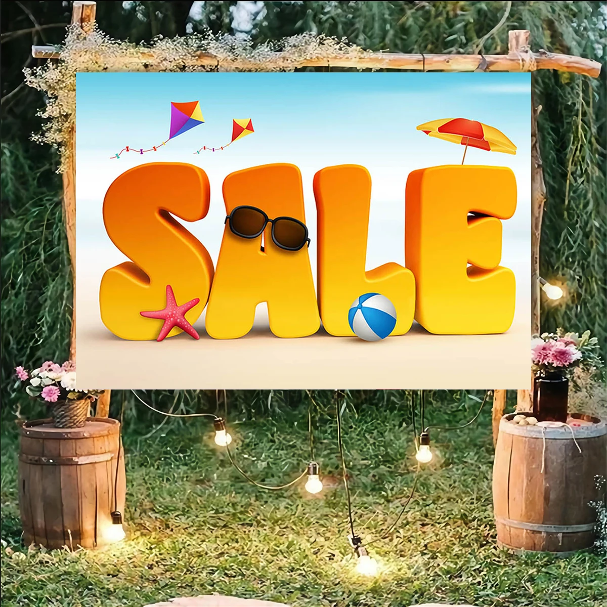 Summer Time Sale Backdrop Beautiful Beach Sunglasses Mall Discount Photography Background Market Coffee Shop Retail Store Decor