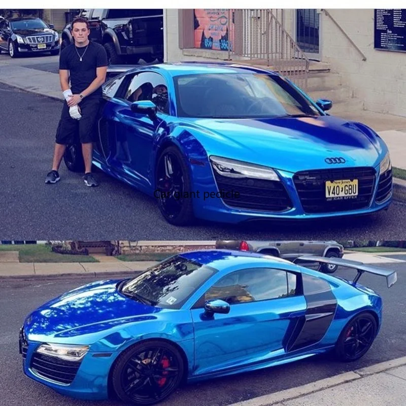 Highest qualityGloss Chrome Blue vinyl Wrap Film Car Wrap Film Non degumming Non fading quality Warranty 1.52M*17M roll
