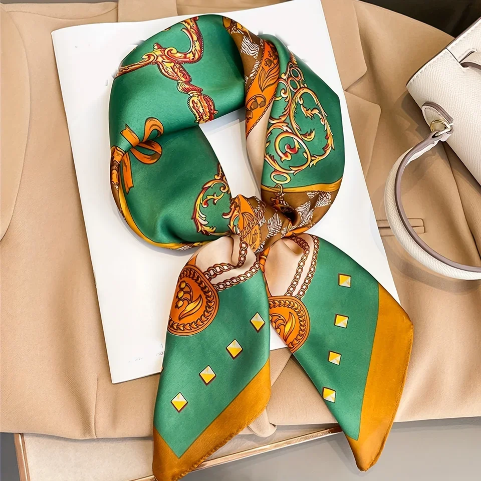 

Luxury Women Chain Print Square Scarf Thin Breathable Bandanna Ladies Silk Scarf Trendy Decorative Hairband