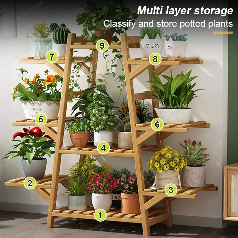 Indoor Living Room Balcony Floor-standing Plant Rack Green Plant Display Plant Flower Rack Wooden Vertical Succulent Flower Rack