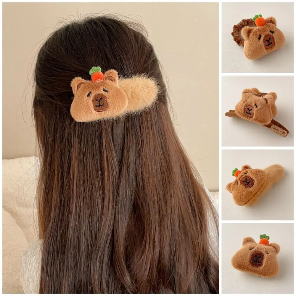 Hair Accessories Flocking Capybara Hair Ring Funny Kawaii Cartoon Duckbill Clip Animal Sweet Plush Claw Clip Girls