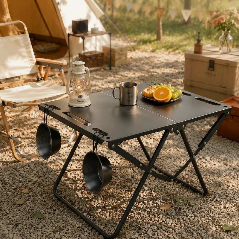 

Foldable Portable Picnic Table, Beach & Camping Table with Hollow Edge, Hangable Items Feature, Lightweight, Easy to Carry