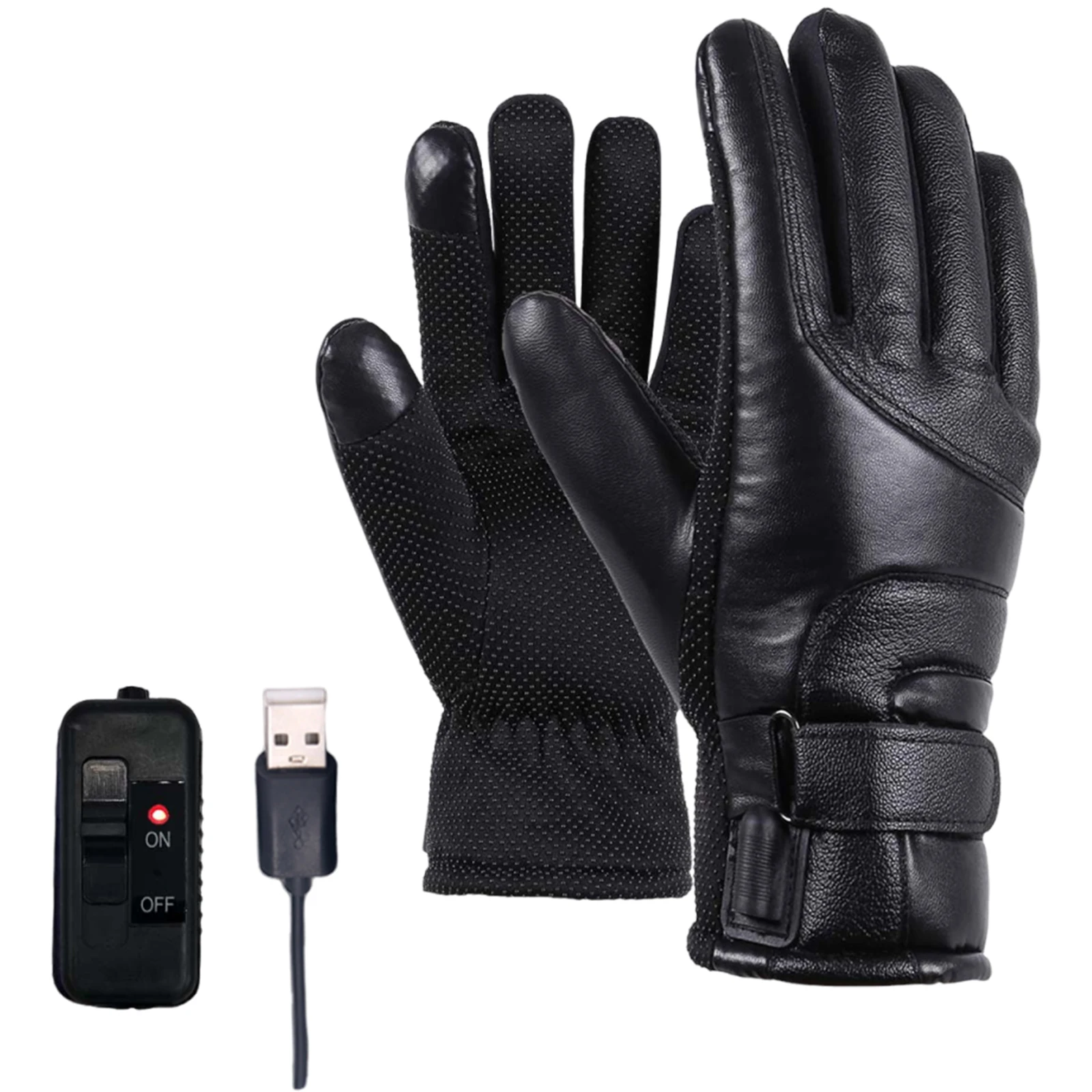 

Electric Heated Gloves Windproof Soft Leather Heating Gloves USB Motorcycle Thermal Gloves for Outdoor Camping Hiking