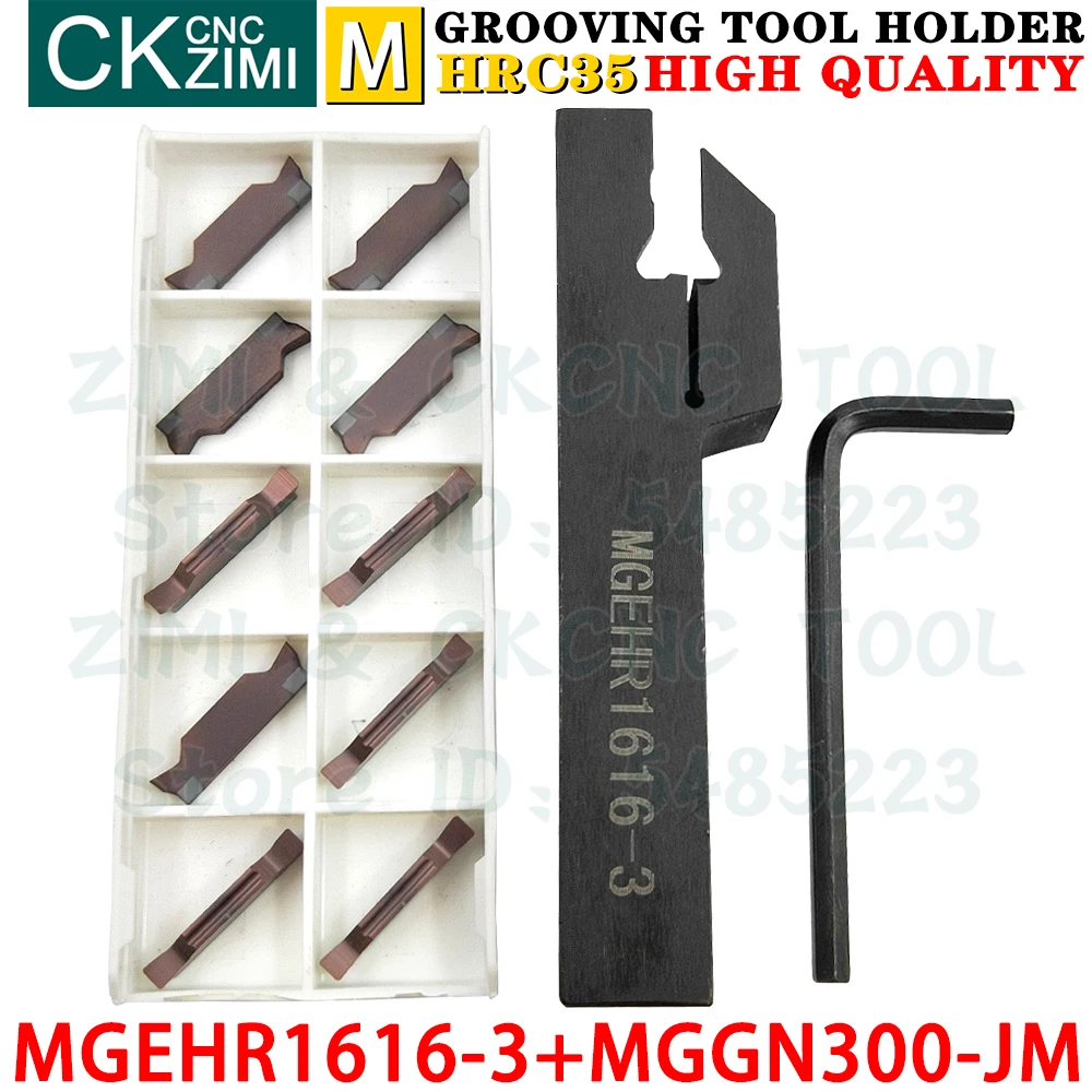 MGEHR1616-3 MGEHR 1616 3mm Suporte de ferramenta de ranhuramento Suporte com fenda de corte + MGGN300-JM MGGN 300 Ferramentas de insertos de metal duro para insertos de ranhura Ferramentas de corte de torneamento CNC