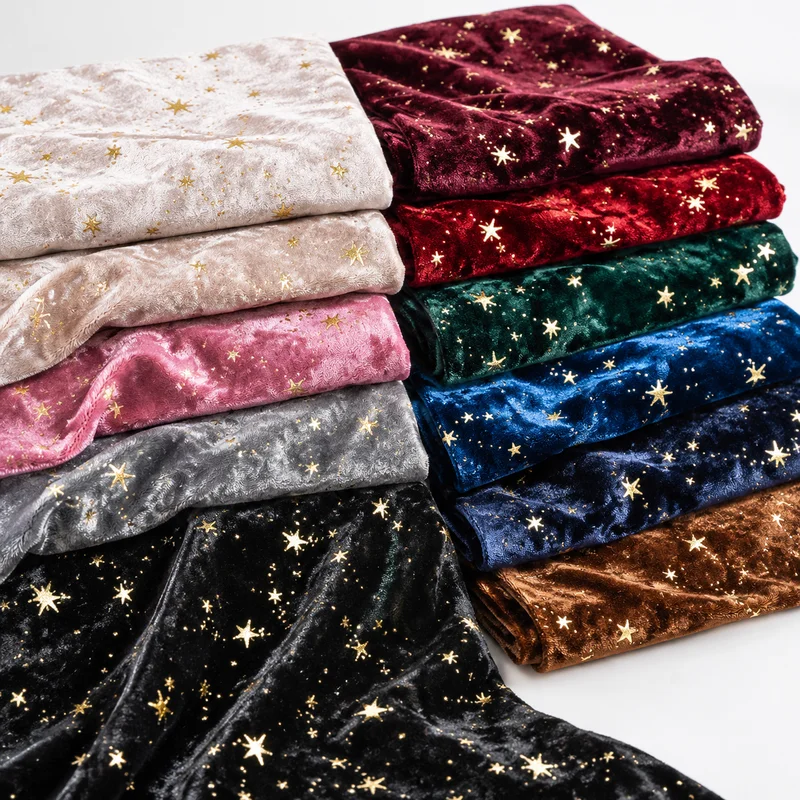 1/4Pcs 45x145cm Star Pattern Fabric Velvet Look Cloth for Decorative Sewing Crafts with Scattered Dots Draped Textile Panels